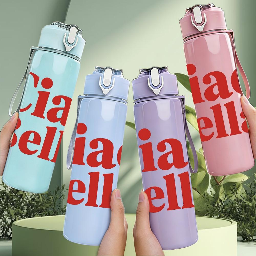 1PC Ciao Bella Letter Text 750ml Color Plastic Sports Water Bottle Leakproof Flip Straw Lid Suitable for Sports Office Home Use
