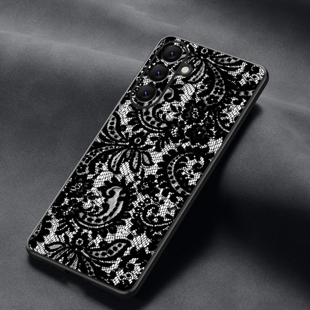 Lace print Black art pattern design Phone Case For Samsung Galaxy S26 S25 S24 S23 S22 S21 Plus Ultra Note20 Soft Black