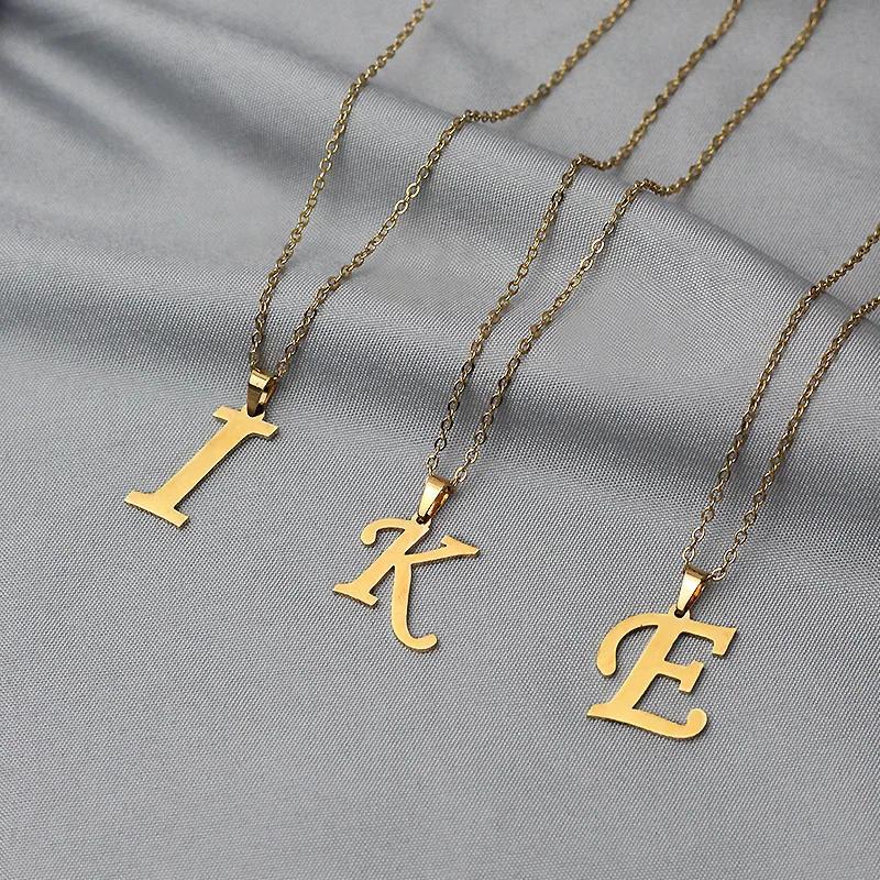 Stainless Steel Letter Necklace Bracelet Earring Zircon Set for Women Alphabet Pendant Necklace Party Gift