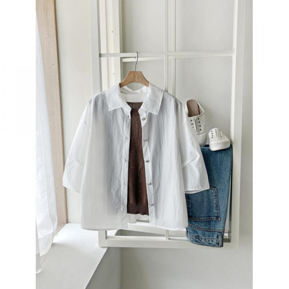 Shop Women Flo Collar Neck Oversized Summer Outer Shirt Ivory Dgb Wnb 3499