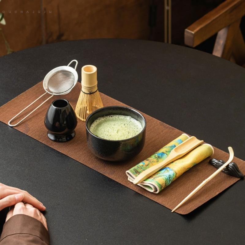 Set Of 8 Ceramic Matcha Bowl Including Wooden Whisk Modern Japanese Matcha Preparation Tool Teaware Accessories