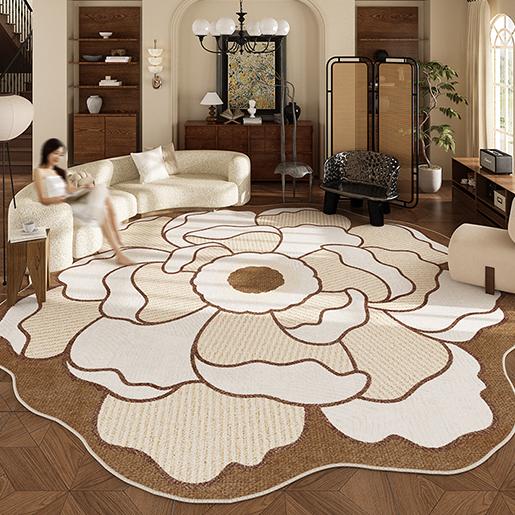 Retro Style Carpets for Living Room Large Area Bedroom Decor Carpet Home Washable Soft Study Rug Flower Shape Non-slip Floor Mat