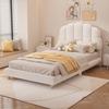 Children's Bed Upholstered Bed 90x200cm, Single Bed Frame Slatted Frame, Semicircular Headboard, Upholstered, Youth Bed Girl, Without Mattress