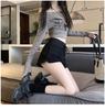 Women's Gray High-Waist A-Line Sports Shorts - 2025 Summer Petite Slit Casual Hot Pants