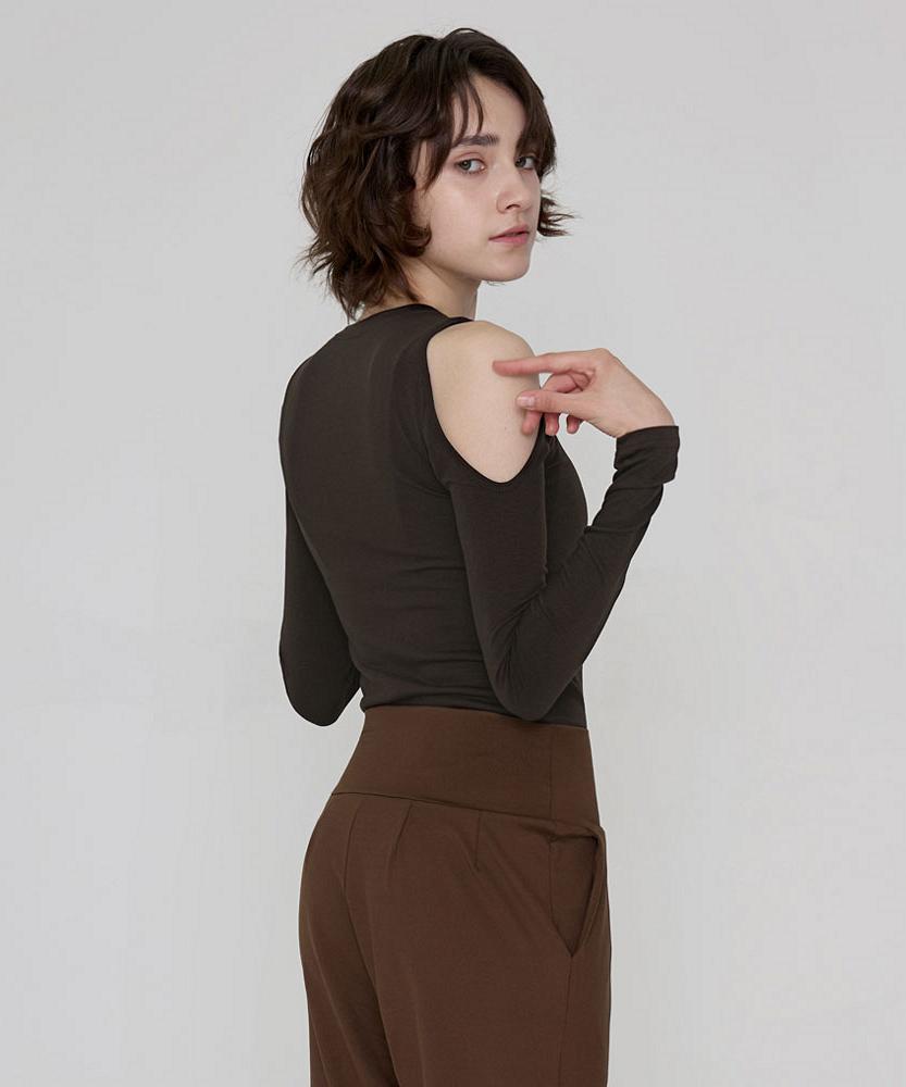 Debiweeo Lucy Shoulder Hole T-Shirt Devi-T0144-Brown