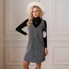 Women'S Houndstooth Wool V-Neck Sleeveless Vest Dress For Autumn And Winter