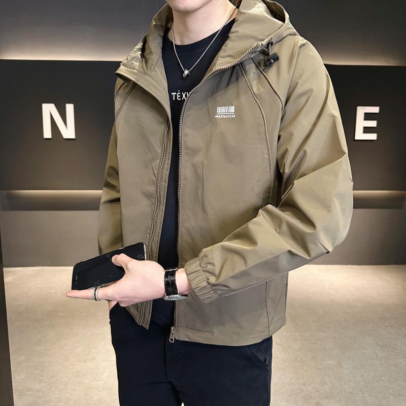 

Мужская весенняя куртка с капюшоном 2025 весна и осень новая тенденция подростковая простая куртка в стиле милитари мужская 3XL зелёный