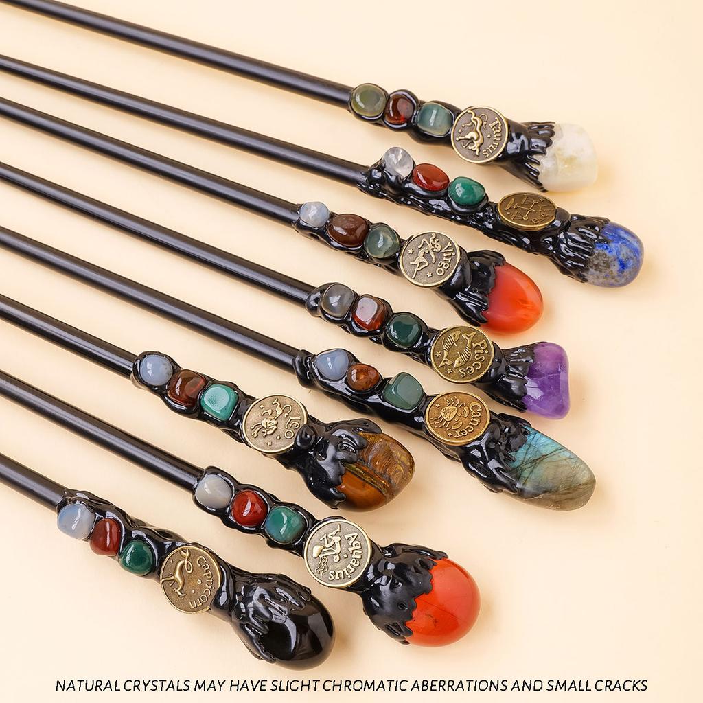 1pc Natural crystal Rolling Stone twelve Constellations scepter Magic wand Handmade DIY fairy wand magic wand propscrystal tower
