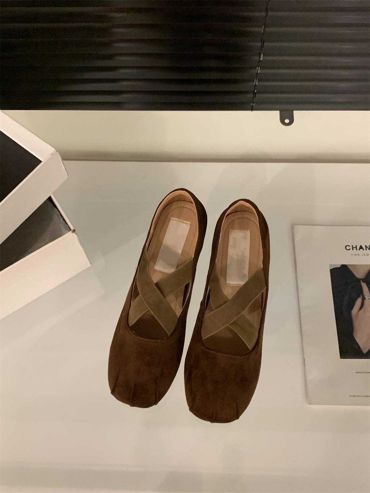 

Французькі червоні туфлі-мері джейн на прихованій платформі, жіночі туфлі 2025 весна-осінь, леопардовий принт, замшеві балетки для вечірнього виходу 38 коричневий