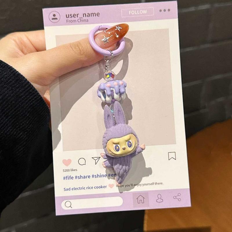 Cute Labubu Phone Chain Kawaii Anime Cartoon Keychain Backpack Pendant Gift