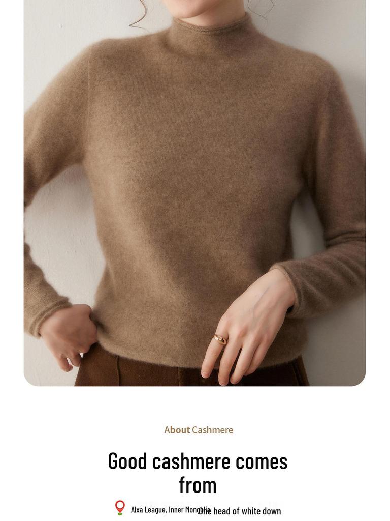 Women's Half-High Neck Baby Goat Cashmere Sweater - Thick, Soft, and Skin-Friendly for Autumn and Winter