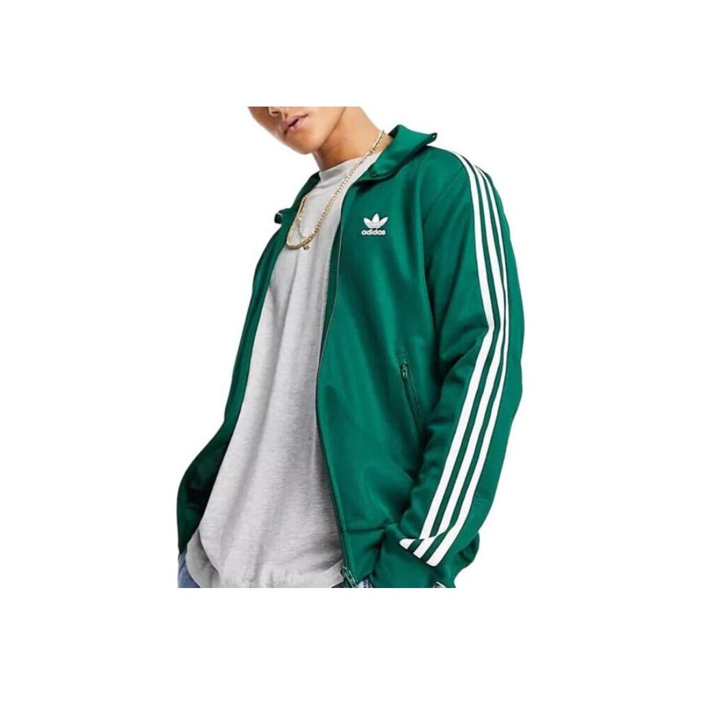 Adidas Originals Trefoil Stripe-Decorated Logo Zip-Up Collar Long Sleeve Jacket Men Jackets Dark-Green IA4777