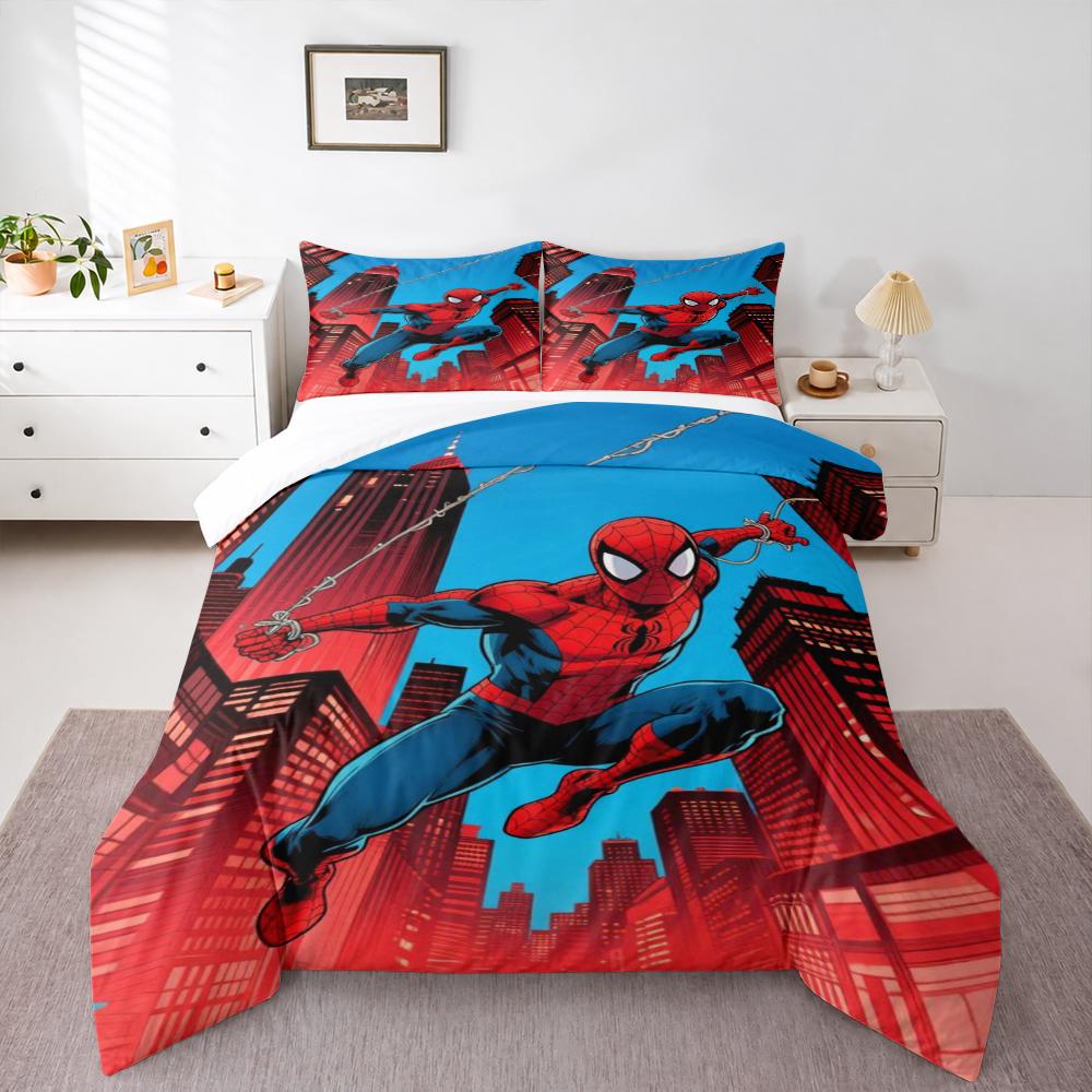 Spider-Man Swinging in Cityscape Design Bedding set Bedding set (1 duvet cover, 2 pillowcases, duvet not included).