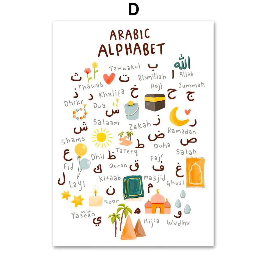 Lion Islamic Education Alphabet and Prints Muslim Wall Art, Canvas Painting, Quran Art, Mural Picture, Children Room Decor