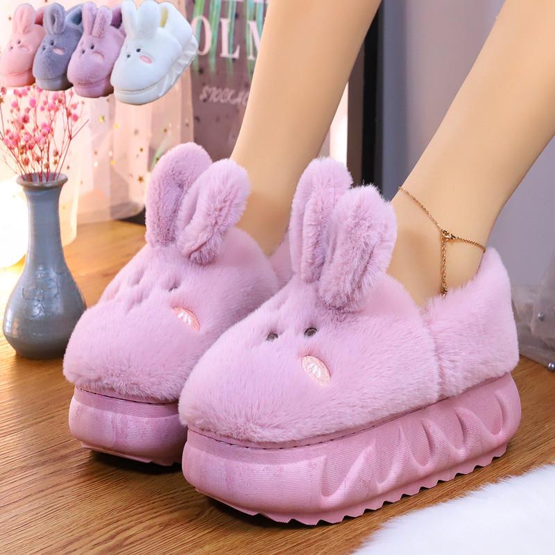 Fashion White Rabbit Hare Slippers Women's Cute Animal Platform Home Mules Shoes Girls Bedroom Plush Slides Slipper Ears Indoor Shoes