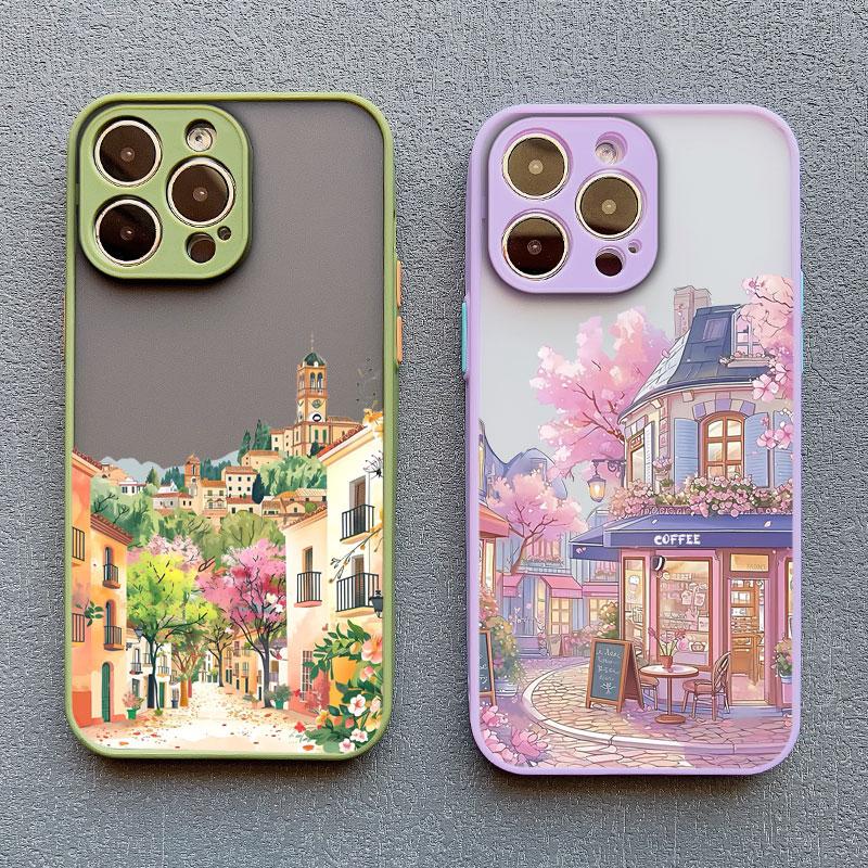 Bländande Anime Gatumotiv Scenari Telefonfodral för IPhone 13 12 11 Pro Max Mini 16 15 14 Max Plus 7 8 Plus SE2 X XR X Baksideskydd