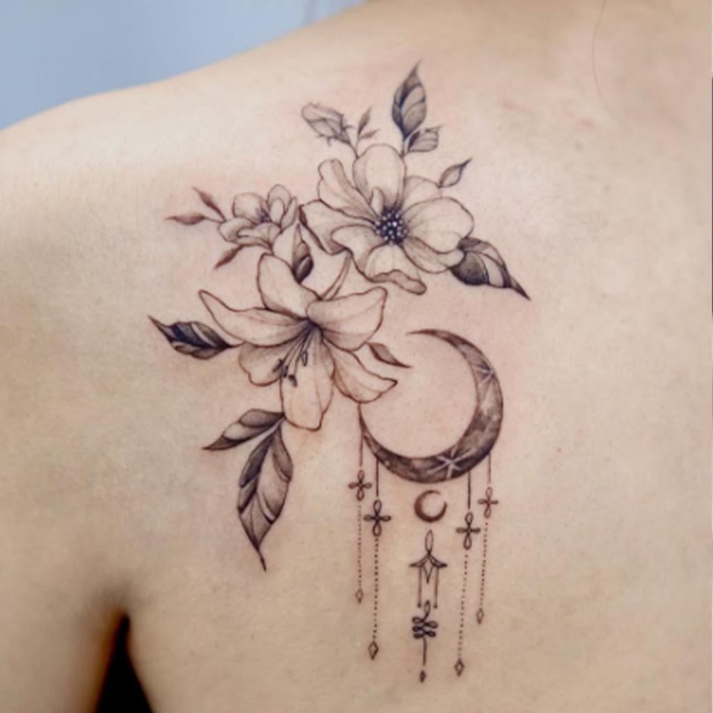 Flower Moon Dream Catcher Tattoo Sticker, Waterproof And Long-Lasting, Fresh Tattoo On Girls' Shoulders And Backs