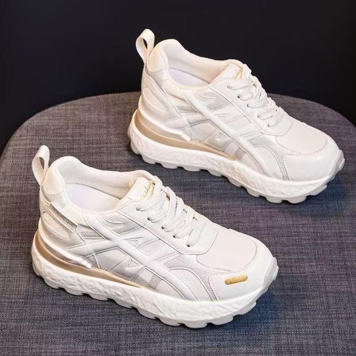 Faux Leather Forrest Gump Shoes Women's Thick-soled Inner Height Increase Small Women's Shoes 2025 Versatile Casual Sports Single Shoes Dad Shoes