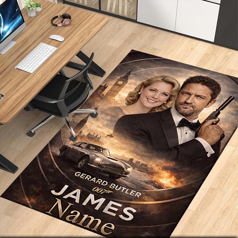 Custom Name 007 James Bond Printed Carpet Rug For Office Chair Living Room Bedroom Kitchen Room Decor Gifts