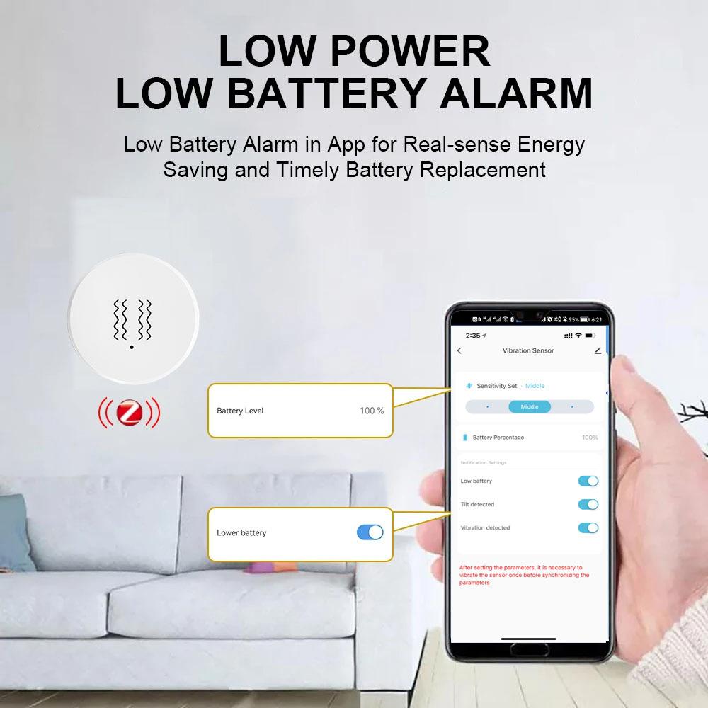 Tuya ZigBee Smart Vibration Tilt Sensor Real Time Monitor Door Window Detection Alarm Home Security Protection for Zigbee2MQTT