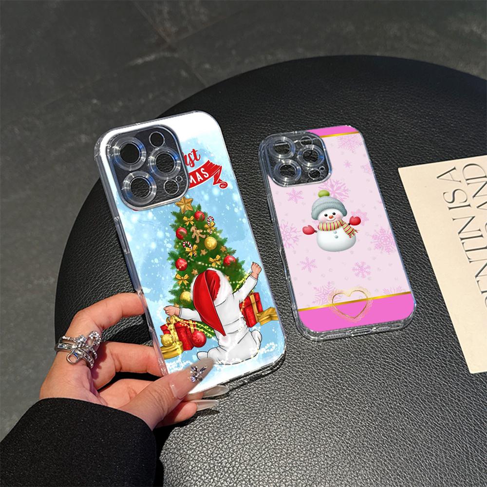 Ae108 Happy New Year Merry Christmas Magsafe Transparent Cases for Samsung S23 S24 Ultra S21 iPhone 16 Pro Max XR Magnetic Wireless Charge Back Cover