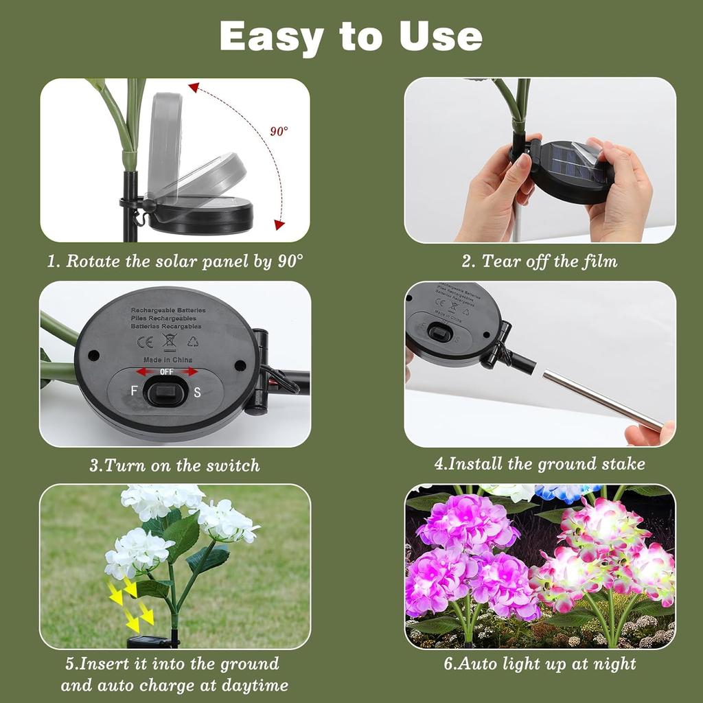 Solar Powered Hydrangea LED Light, Realistic Artificial Solar Garden Light, Semi-Flush Lawn Lamp for Outdoor Courtyard, Pathway