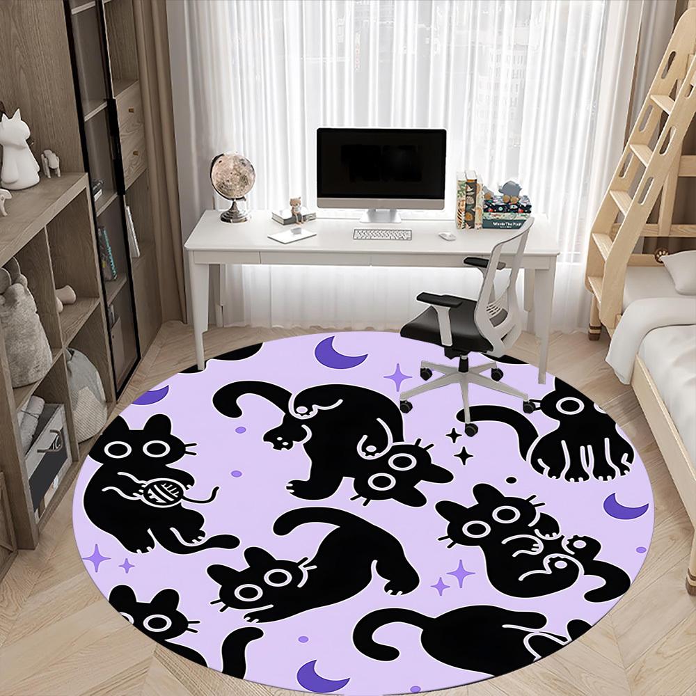 1 Stück Katze Mond Büro Runder Teppich, Matte Geeignet Für Büro, Unter Bürostühlen Schlafzimmer Wohnzimmer Heimdekoration, Raumdeko