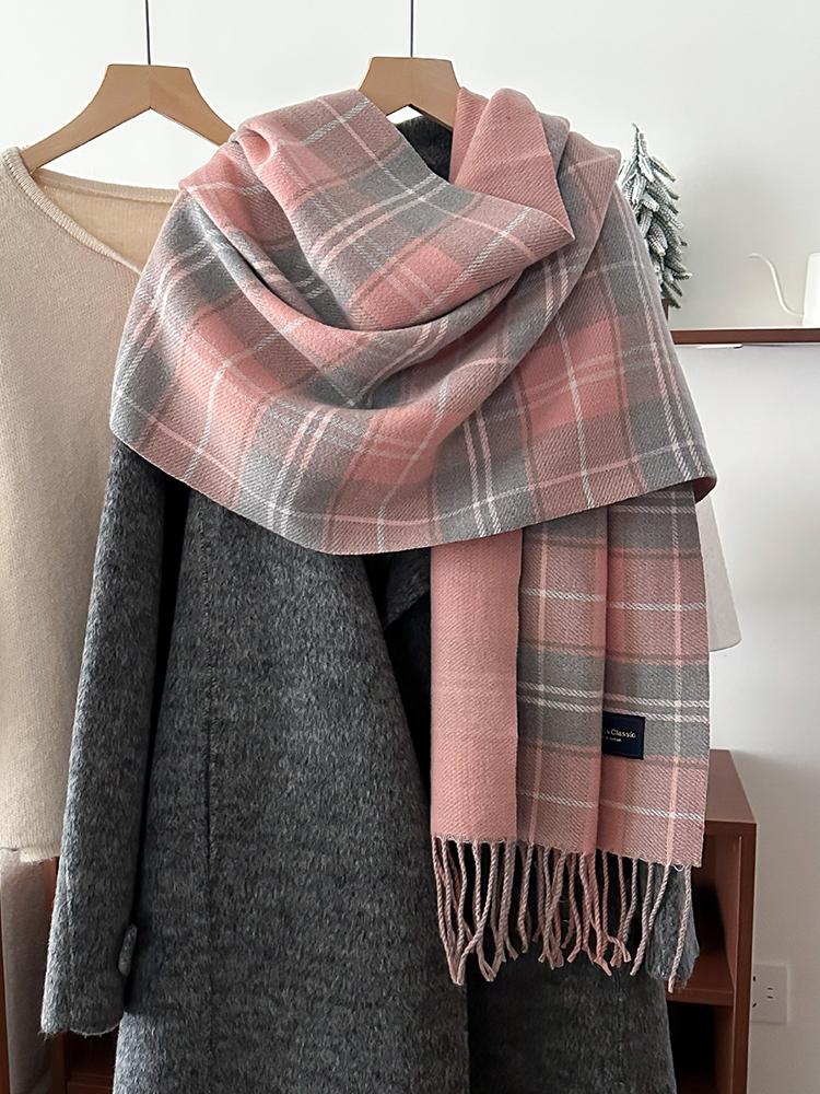 Women'S Imitation Cashmere Plaid Print Knitted Scarf Headscarf Casual Tassel Scarve Ladies Mujer Wrap Shawl Winter New Korean