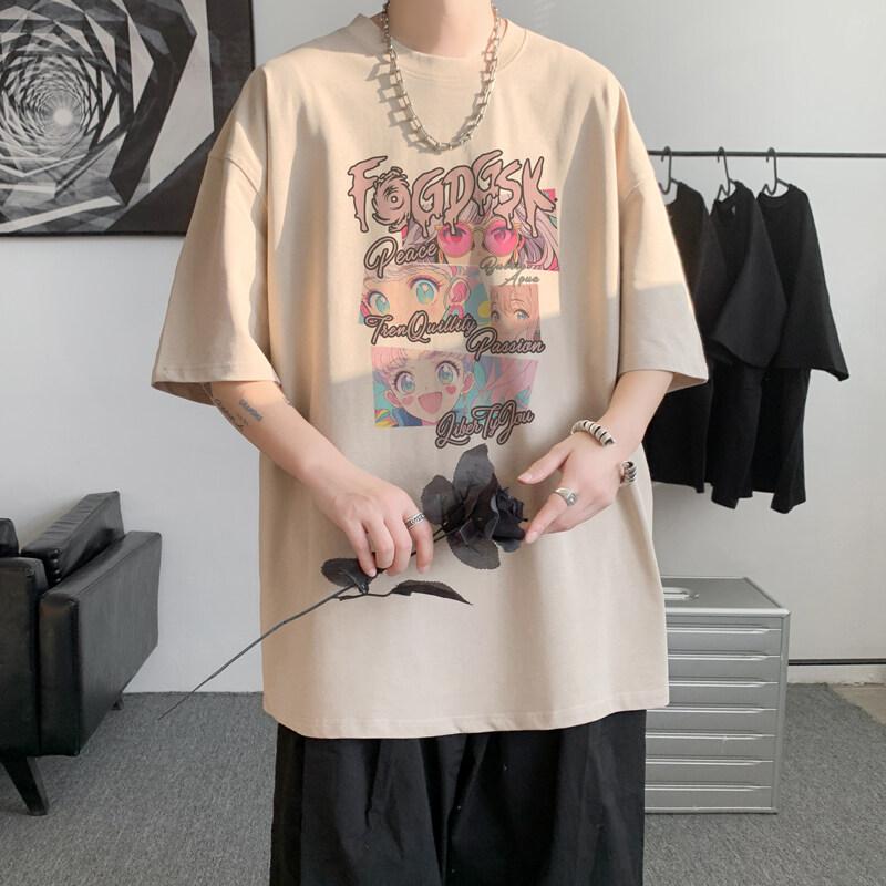 Unisexs Cotton Tshirts White 5XL Unisexs Oversized T Shirt Summer Casual Wear Letter Anime Print Tee Shirts for Unisex Male Clothes