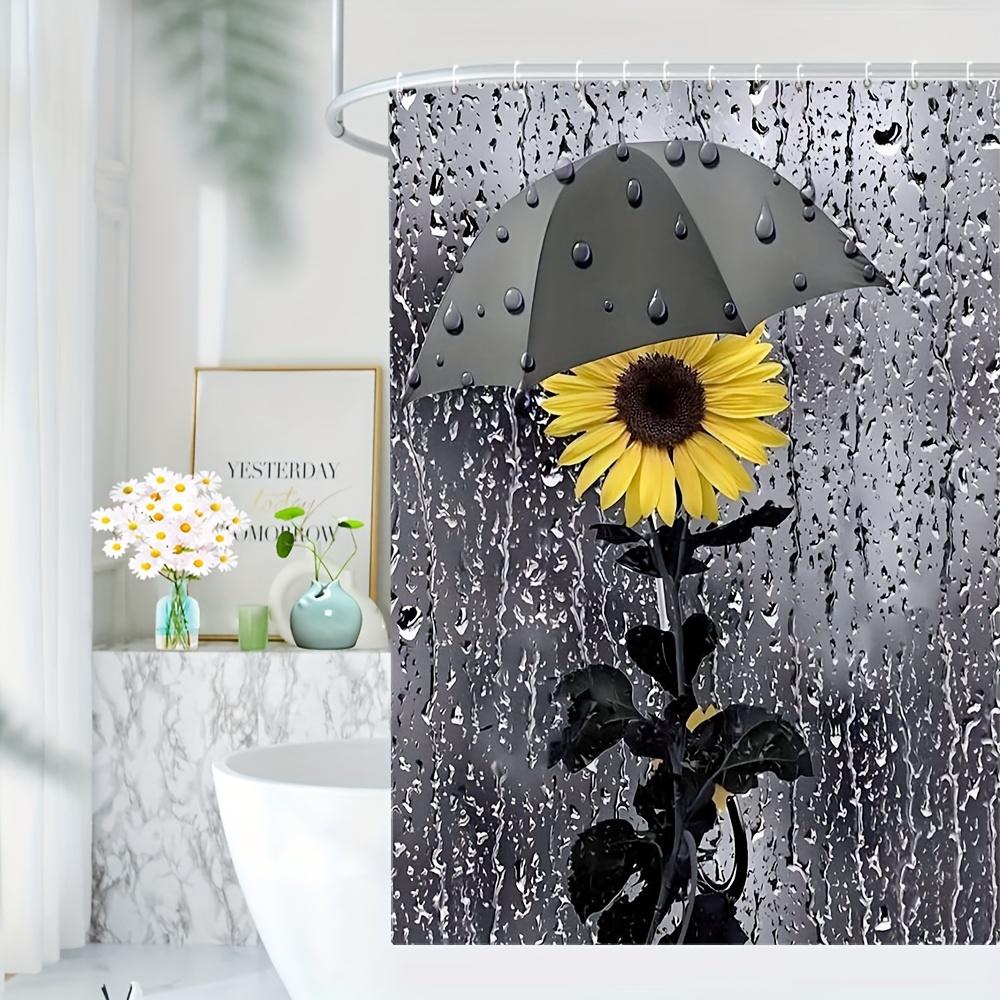 

Sunflower Umbrella Shower Curtain Rainy Day Artistic Design Waterproof Fabric Nature Inspired Bathroom Decor W60H190(CM)-1 Pcs