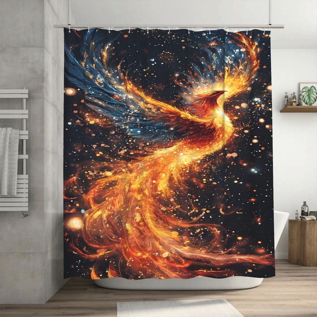 Galactic Phoenix Waterproof Shower Curtain - Cosmic Firebird Design, Anti-Mold, Easy to Clean, Durable Fabric for Bathroom Decor