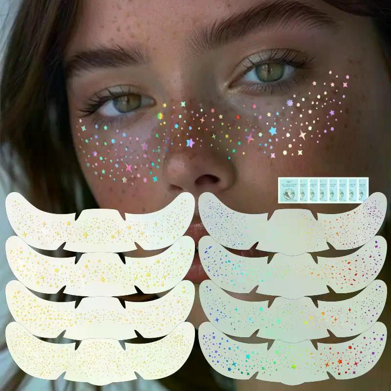 1 Blatt Glitzer- Sommersprossen Holografische Aufkleber Wasserdicht Herz-Sommersprossen Temporäre Tattoo-Aufkleber Gesicht Make-up