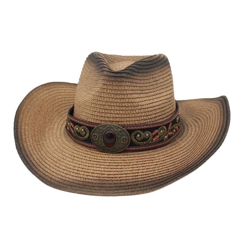 Gem Tibetan Tibetan Western Cowboy Top Hat Foldable Ethnic Style Outdoor Sunscreen Hat Cross-Border New Belt Straw Hat