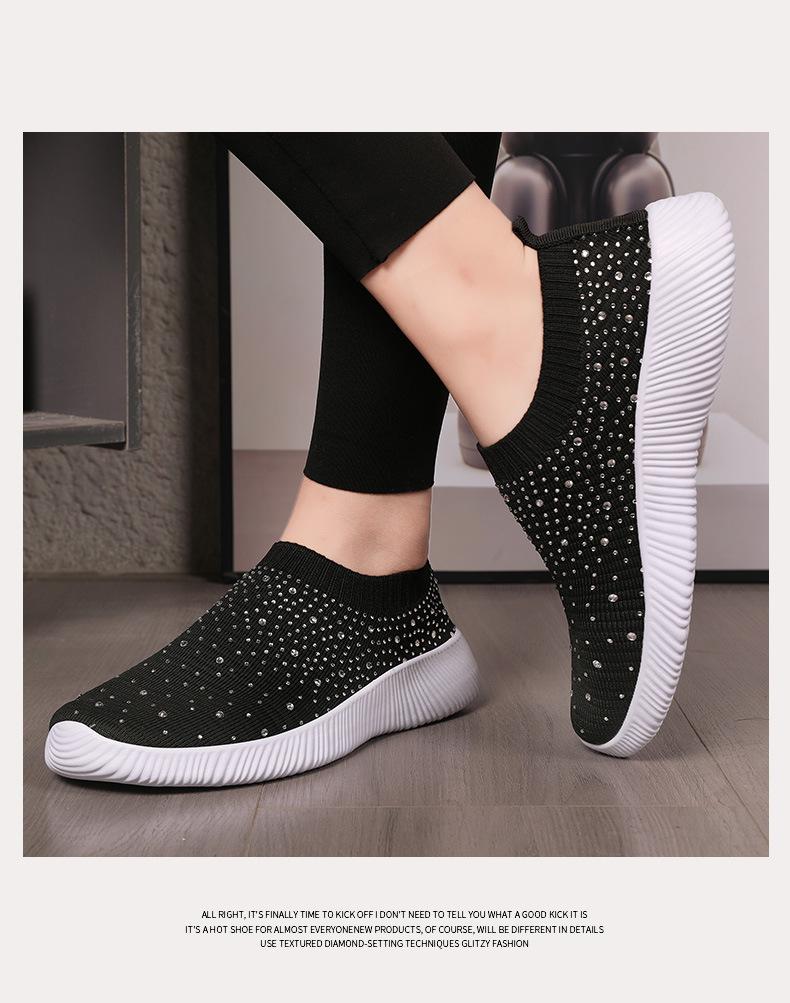 Große Größe Frühling und Herbst neue Mode lässig Suppe Diamant fliegendes Weben Damen Sportstil Outdoor lässige Damenschuhe