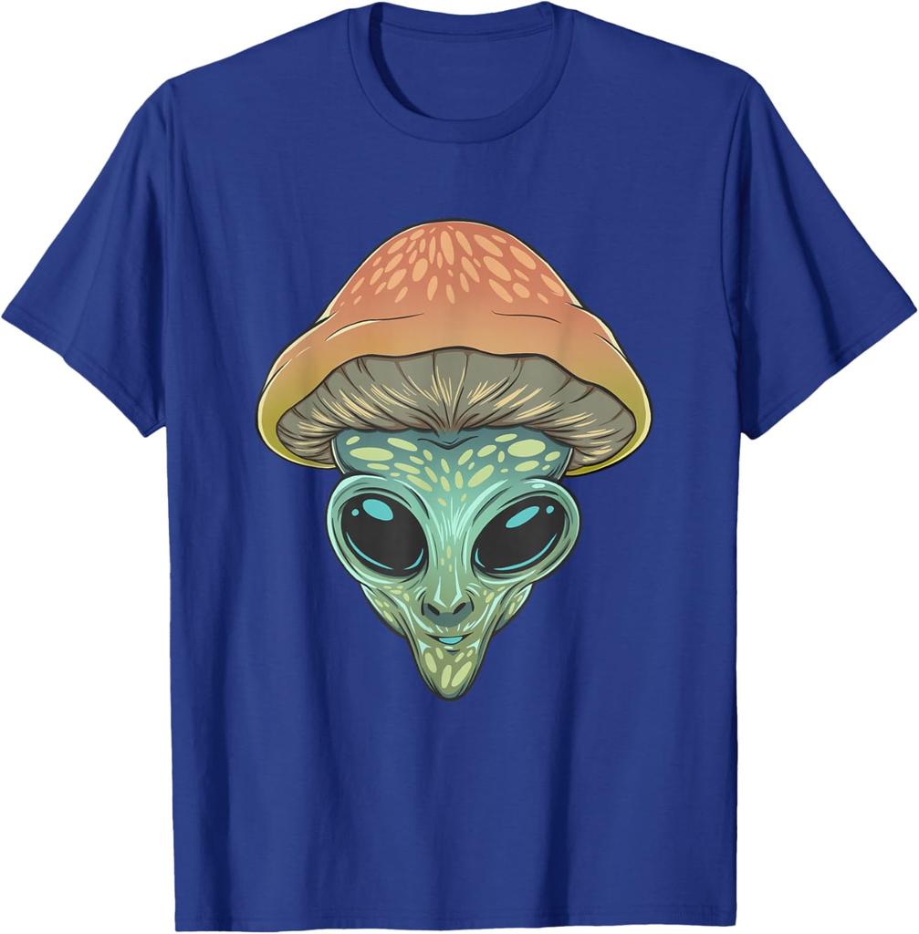 Mushroom Alien Extraterrestrial Trippy Psychedelic Graphic Tee Casual Cotton T-Shirt