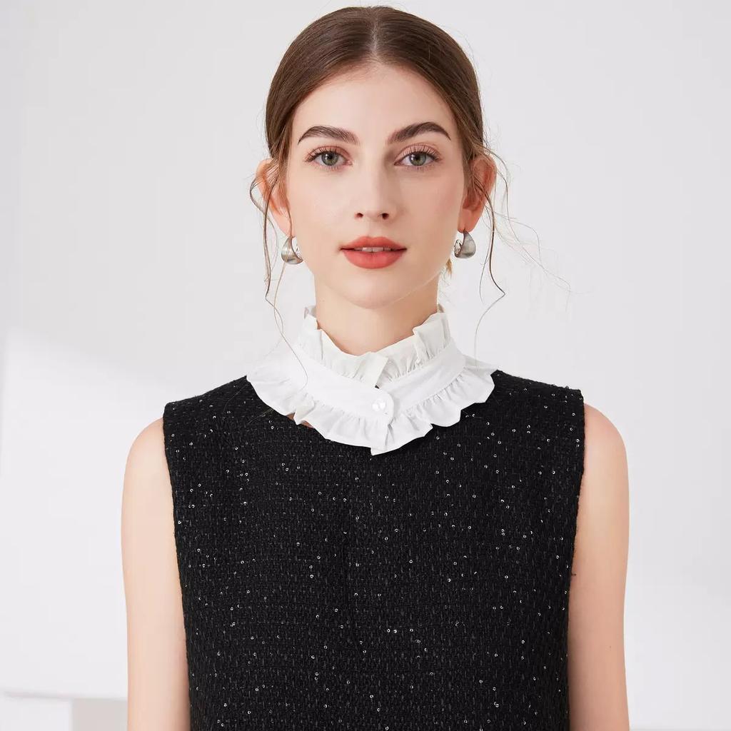 Fashion Ruffles Button Fake Collar for Women Stand Detachable Collar Fake Girls Vintage Lace Ladies False Blouse Collar