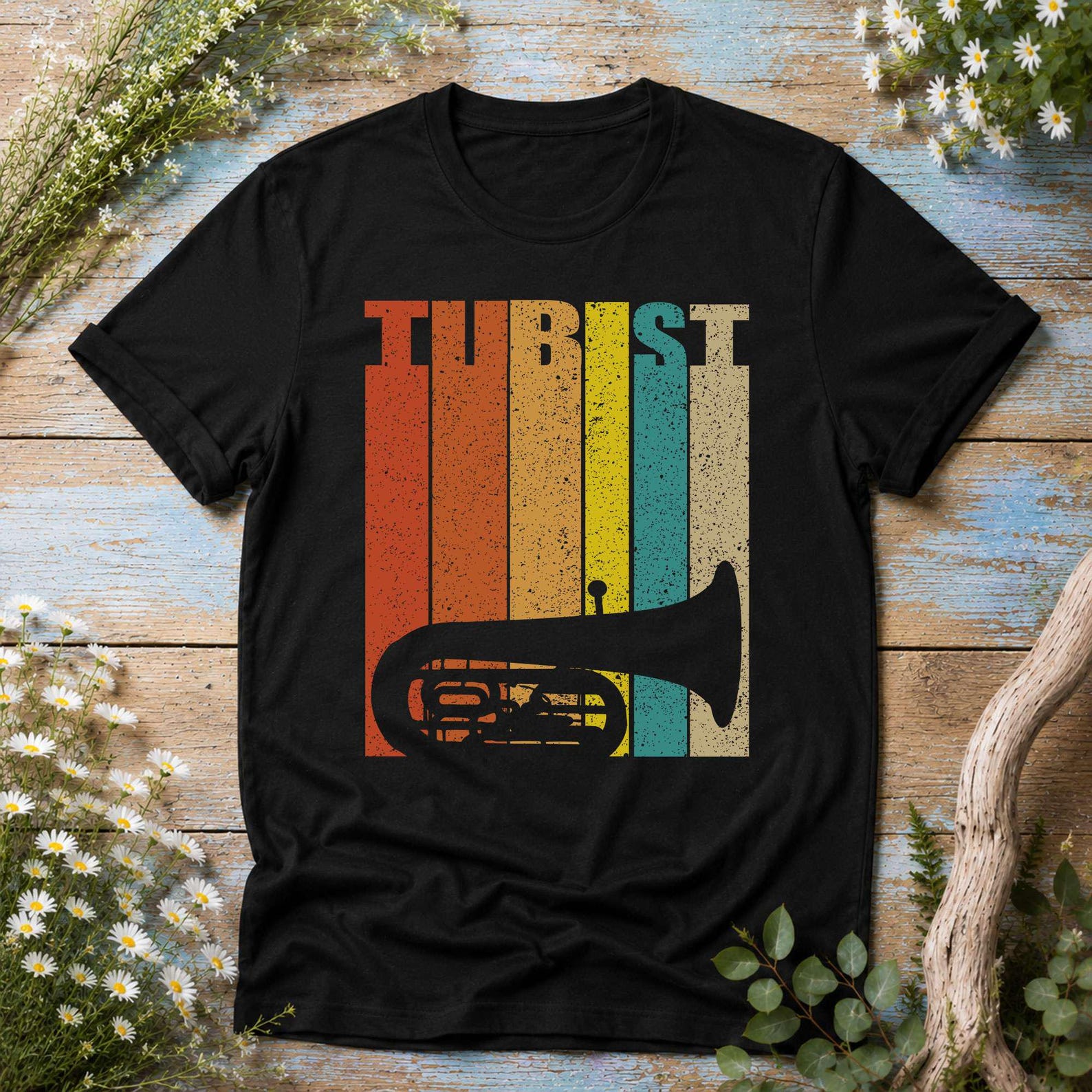 Tuba T-Shirt with Brass Instrument Retro Tubist Musician Gift - Premium T-Shirt L