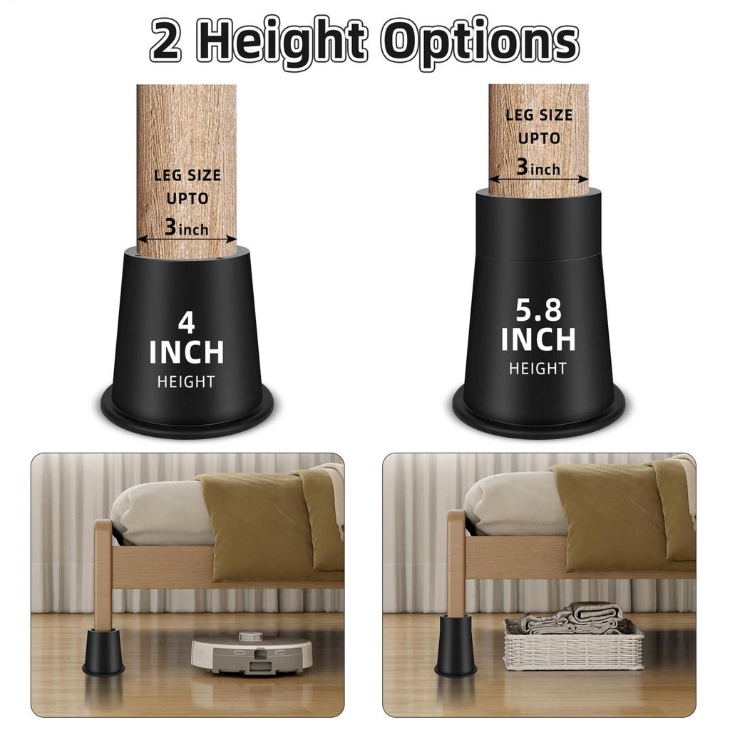 Heavy Duty Bed Riser Adjustable Furniture Leg Extender 4pcs Stand for Sofa Couch Chair Desk Table Extra Storage Space Under Bed