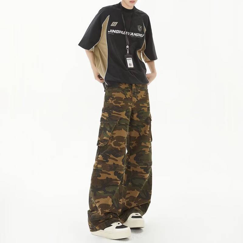 

JYL Women s Cargo Pants American Camo High-Waist Loose Slim Floor-Length Denim L детские порошок