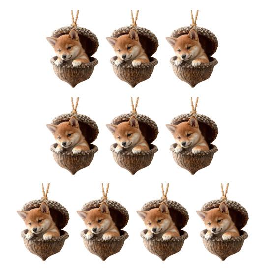 10 Stück Waldtier Eichel Ornamente Gemütliches Wald Weihnachtsornament 2D Acryl Tannenzapfen Tier Weihnachtsbaum Hängeornamente für Heimdekoration