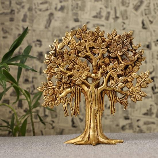 Brass Kalpavriksha Tree Showpiece Birds Sitting On Branch Table Decor Handicraft Decoration Vaastu Fengshui Gift with Antique Polish