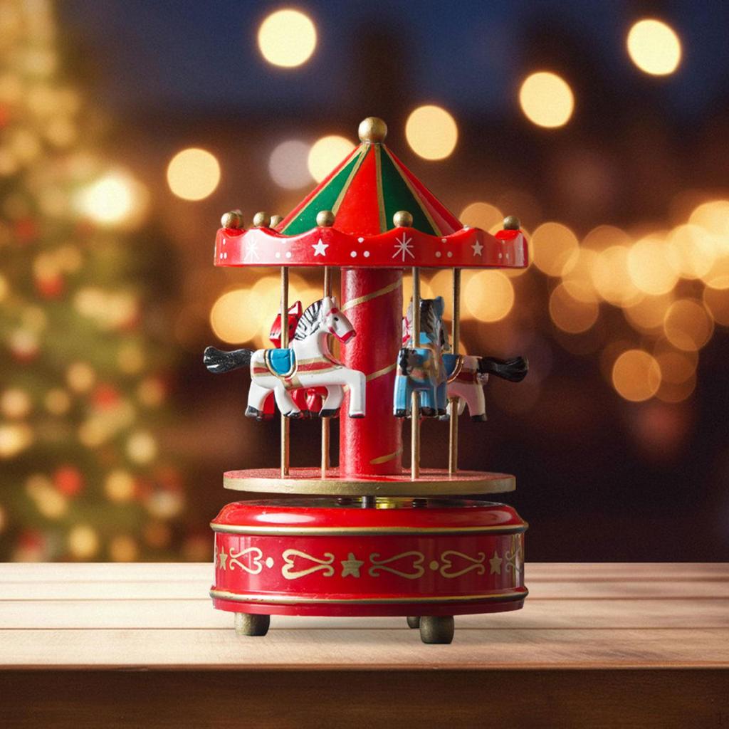 Weihnachten Holz Karussell Spieluhr Ornament dekorative drehen Pferd geformt für Urlaub Dekoration