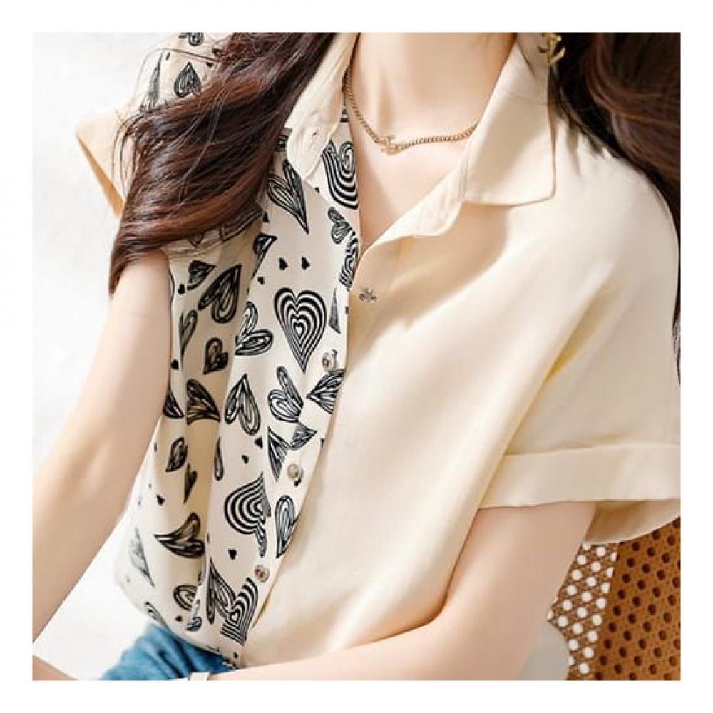Navava Women Vintage Heart Print Short Sleeve Shirt Nb2207