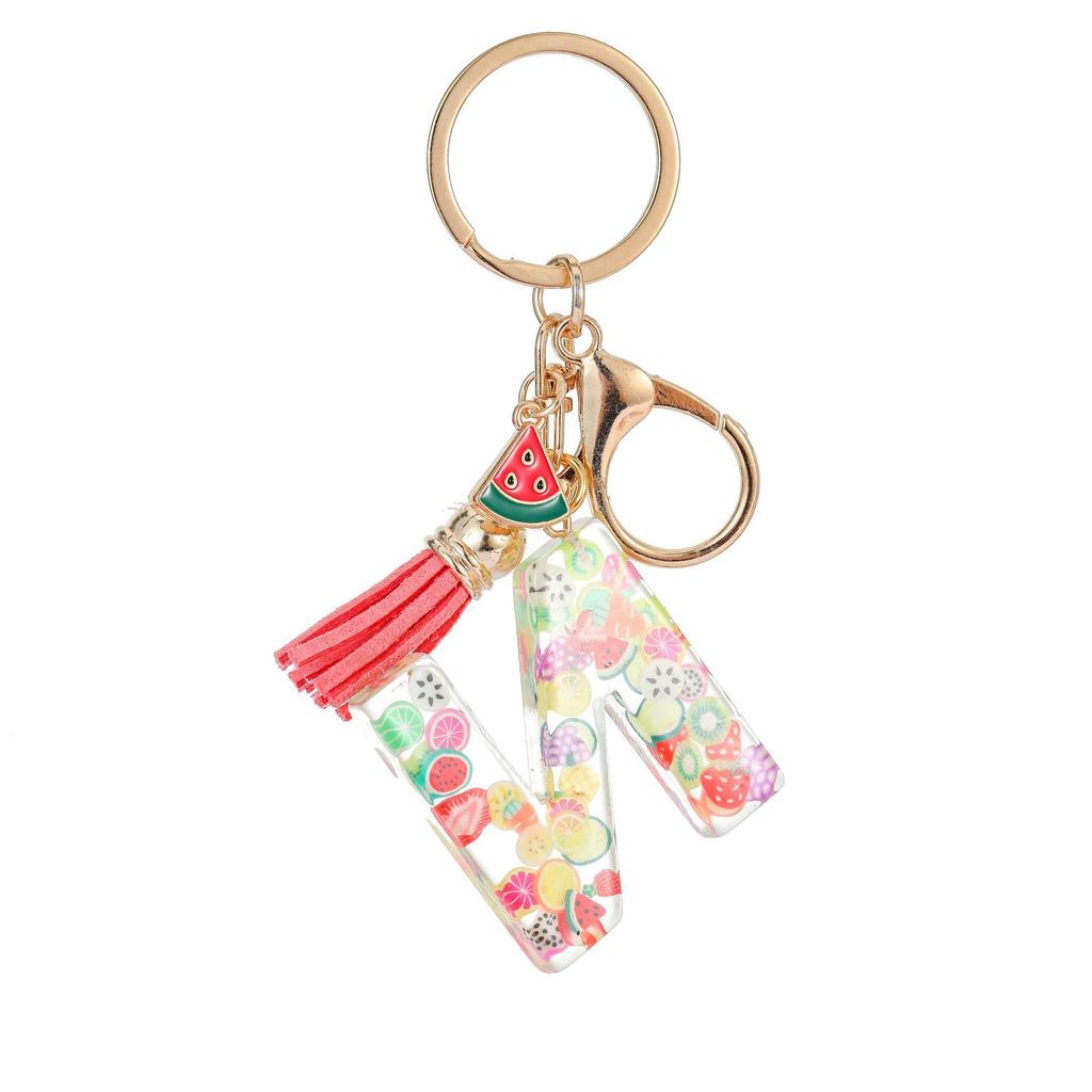Summer Fruit Resin Keychain 26 Letters Fresh Cute Pendant Classic Retro Practical Durable Backpack Hanging Ornament Fashion Bag Accessory