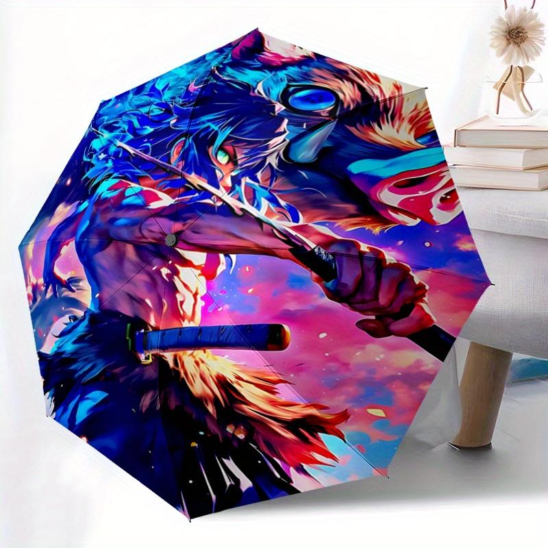 1pc Blue Beast Warrior Automatic Opening and Closing Cartoon Umbrella, Lightweight 3-Fold, With Cute Cartoon Characters, Suitable for Home, Outdoor an