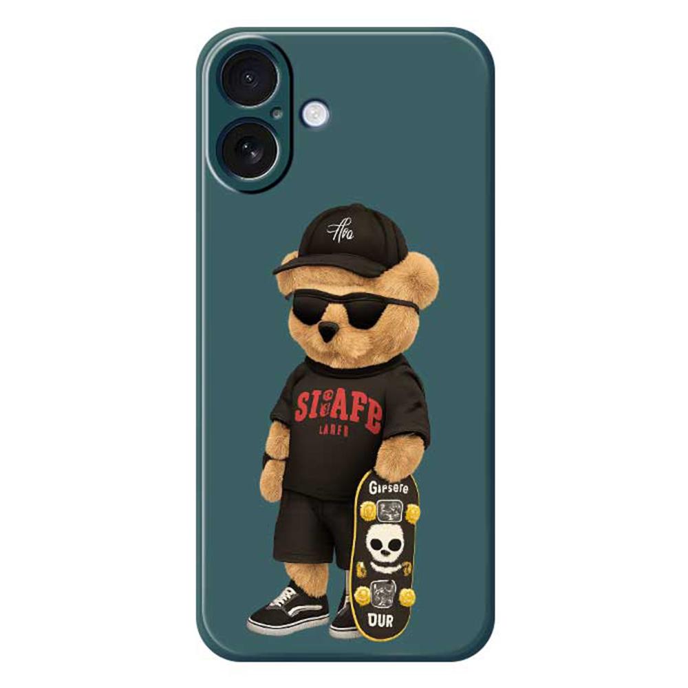 

For iPhone 17 Case Cool Bear Pattern Printing Straight Edge TPU Phone Back Cover Green