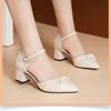 Famous Brand Leather High-end Summer Women's Shoes Bag Head High-heeled Sandals Women's 2025 New Medium Heel Thick Heel Temperament Single Shoes