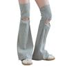 Women Punk Hollowed Out Thgh High Flared Leg Warmers Over Knee Long Socks Solid Color Leg Covers Stockings Streetwear