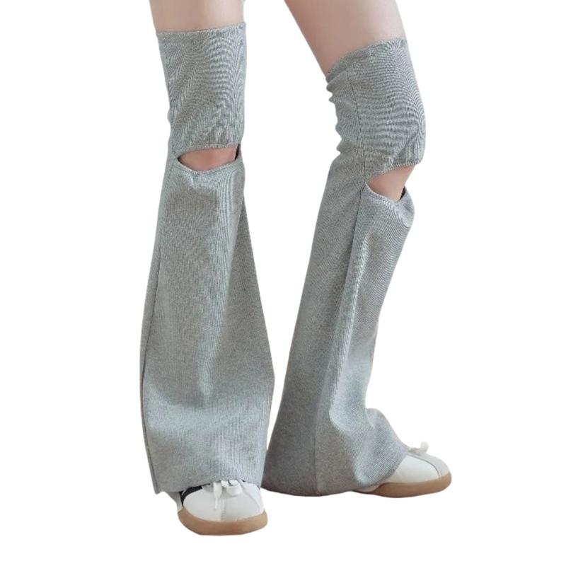 Women Punk Hollowed Out Thgh High Flared Leg Warmers Over Knee Long Socks Solid Color Leg Covers Stockings Streetwear