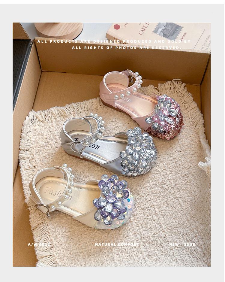 Fashionable Crystal Summer Sandals for Girls with Soft Sole & Pearl Accents - New 2026 Princess Style